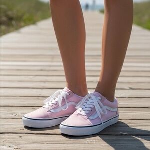 Vans Women’s Old Skool Pink and White Canvas Low-Top Sneakers Size 6.5